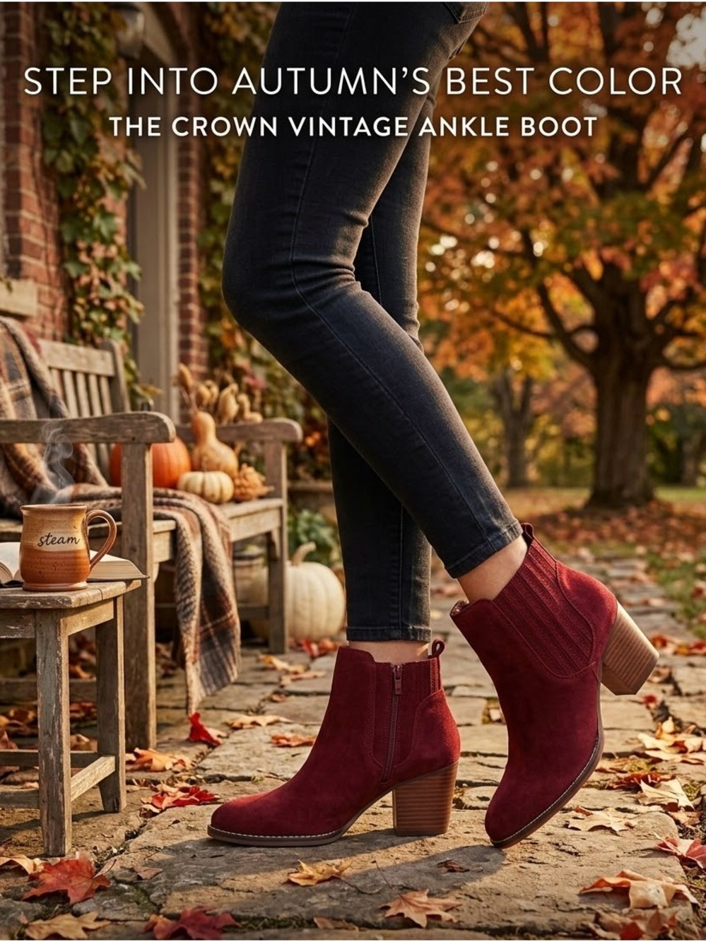 Crown Vintage Women's Burgundy Suede Ankle Bootie